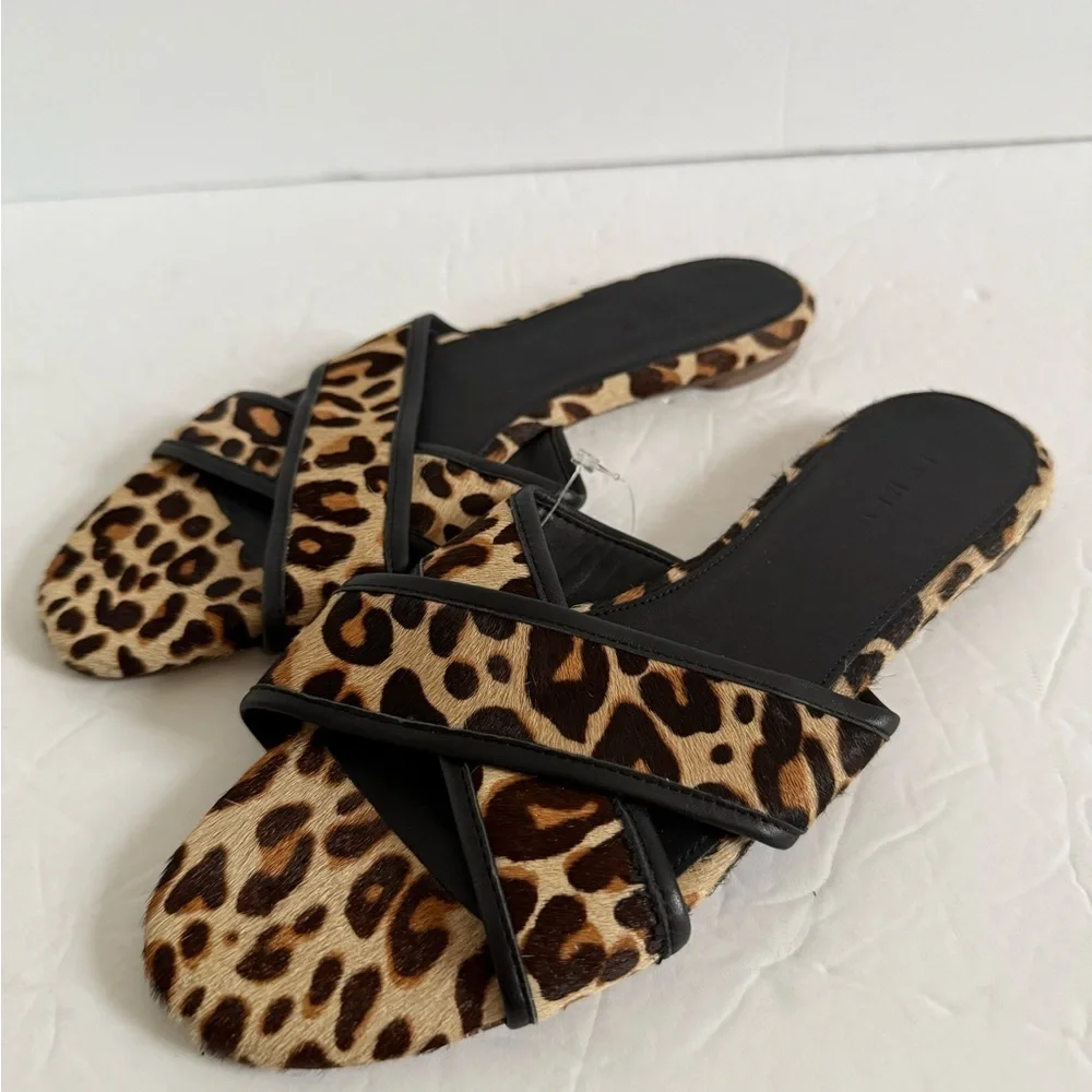 J. Crew Brown and Black Leopard print Sandals flat slides